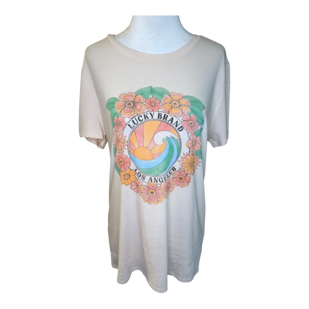 NEW Lucky Brand Graphic Tee Los Angeles Floral Wave Beach T-Shirt Size Small
